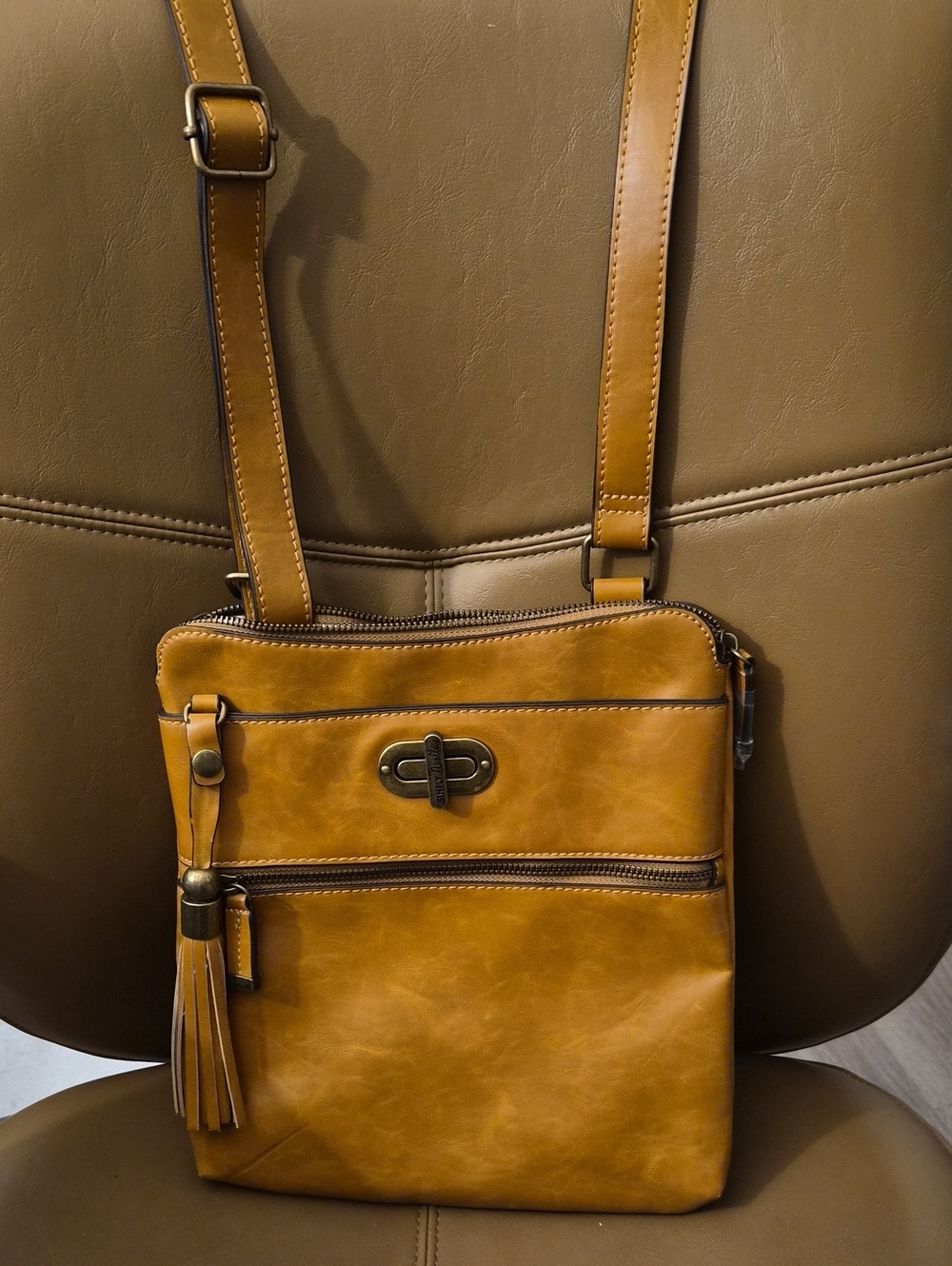 Simply Noelle Cognac Brown Crossbody Bag with Tassel